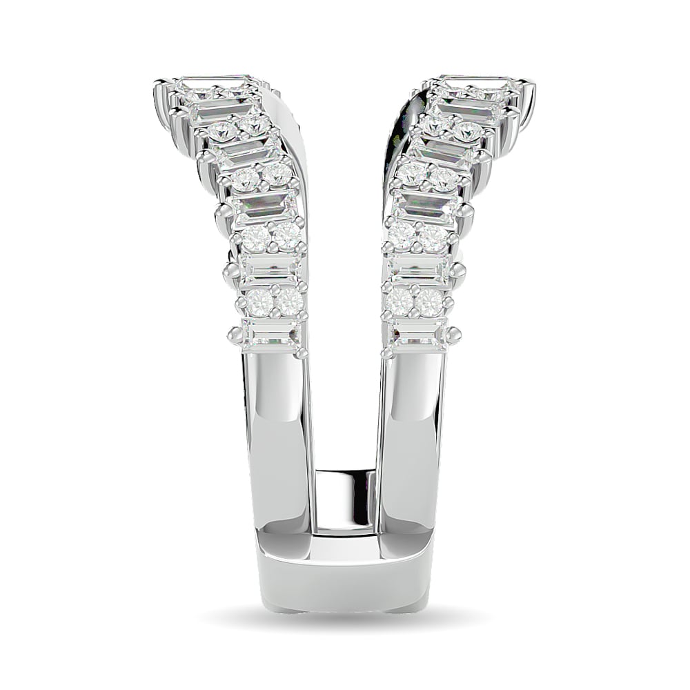 Diamond 7/8 Ct.tw Round and Straight Baguette Guard Ring in 14K White Gold