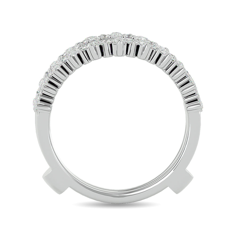 Diamond 7/8 Ct.tw Round and Straight Baguette Guard Ring in 14K White Gold