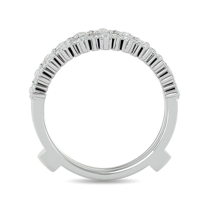 Diamond 7/8 Ct.tw Round and Straight Baguette Guard Ring in 14K White Gold