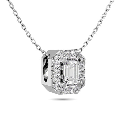 Diamond Emerald Cut Single Halo Pendant 1/4 Ct.tw in 14K White Gold