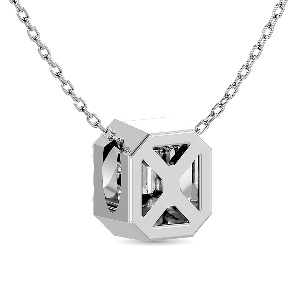 Diamond Emerald Cut Single Halo Pendant 1/4 Ct.tw in 14K White Gold