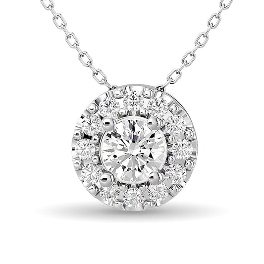 Diamond Round Cut Single Halo Pendant 1/4 Ct.tw in 14K White Gold
