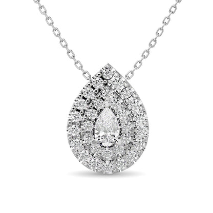 Diamond Pear Cut Double Halo Pendant 3/8 Ct.tw in 14K White Gold