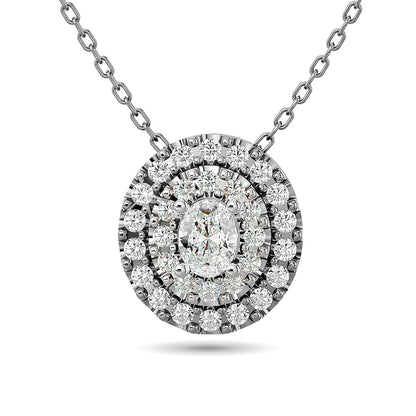 Diamond Oval Cut Double Halo Pendant 3/8 Ct.tw in 14K White Gold
