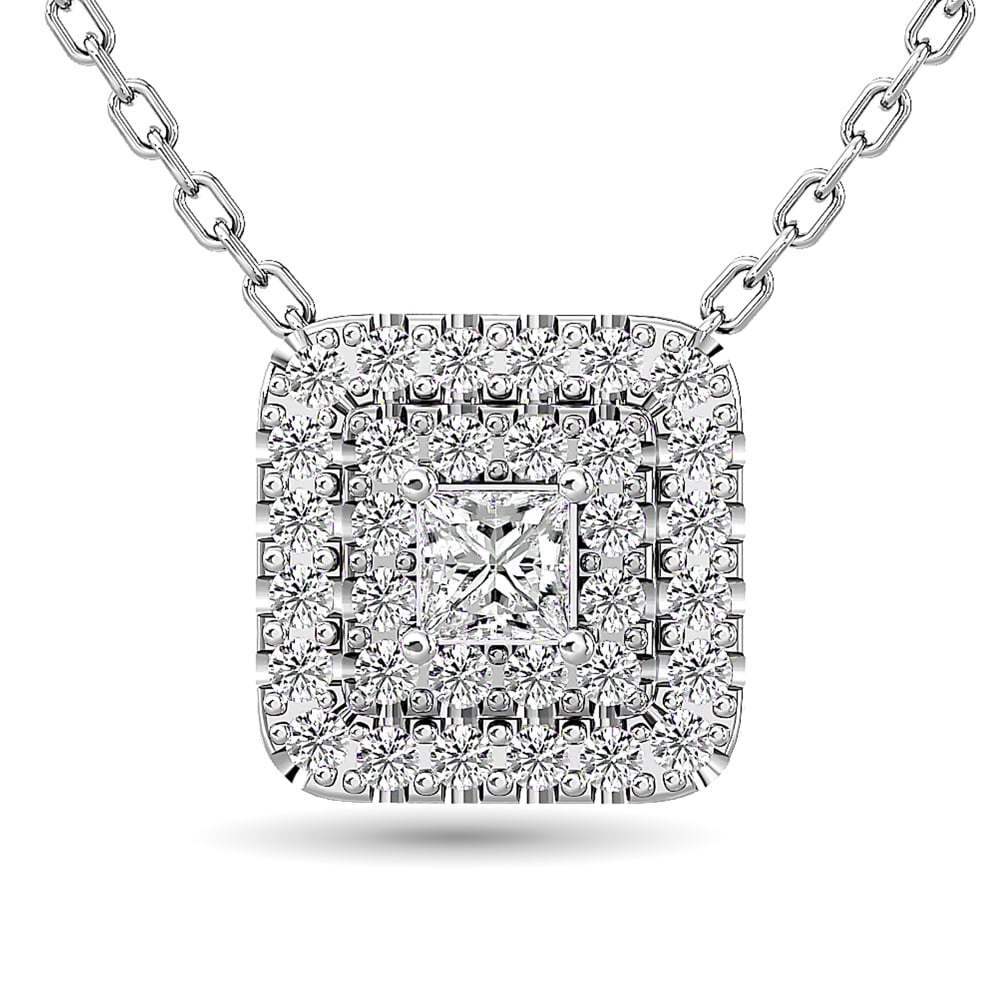 Diamond Princess Cut Double Halo Pendant 3/8 Ct.tw in 14K White Gold