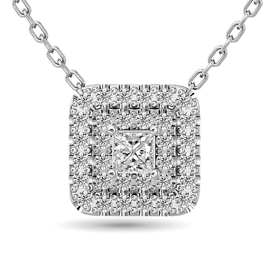 Diamond Princess Cut Double Halo Pendant 3/8 Ct.tw in 14K White Gold