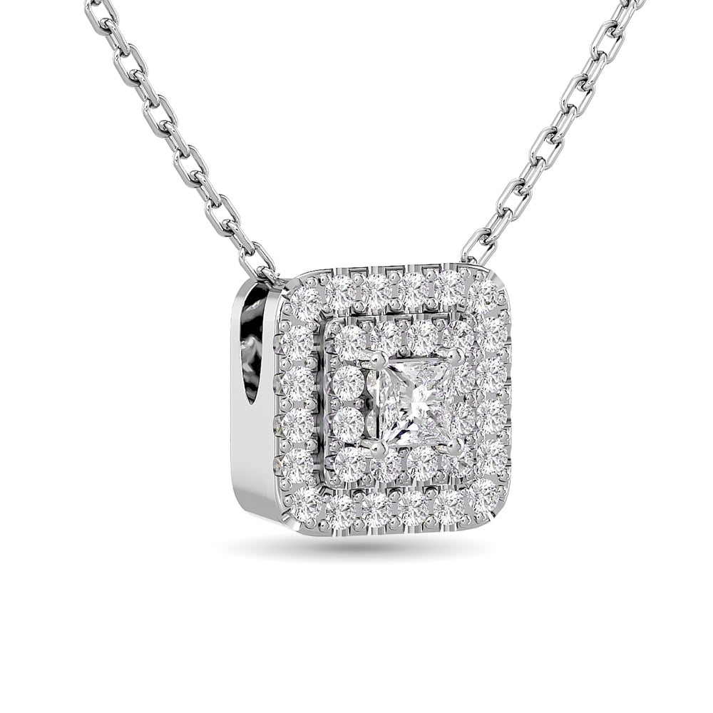 Diamond Princess Cut Double Halo Pendant 3/8 Ct.tw in 14K White Gold