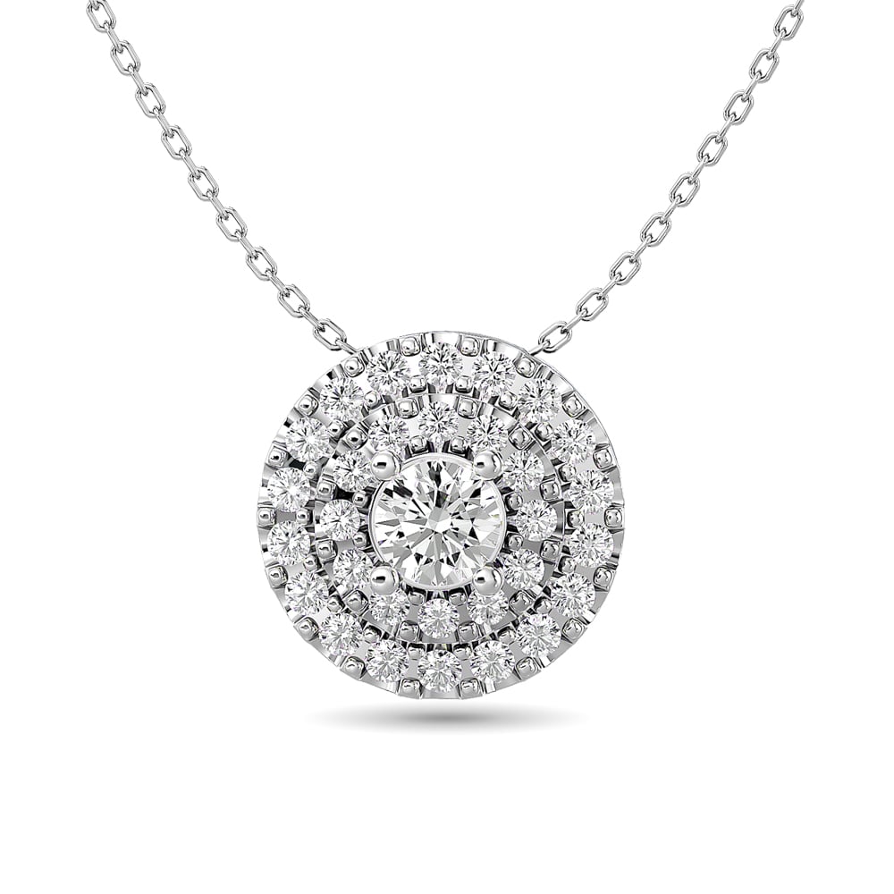 Diamond Round Cut Double Halo Pendant 3/8 Ct.tw in 14K White Gold
