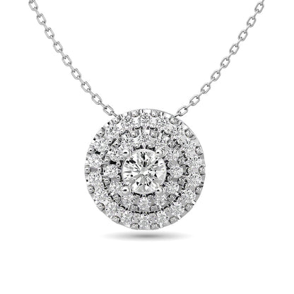 Diamond Round Cut Double Halo Pendant 3/8 Ct.tw in 14K White Gold