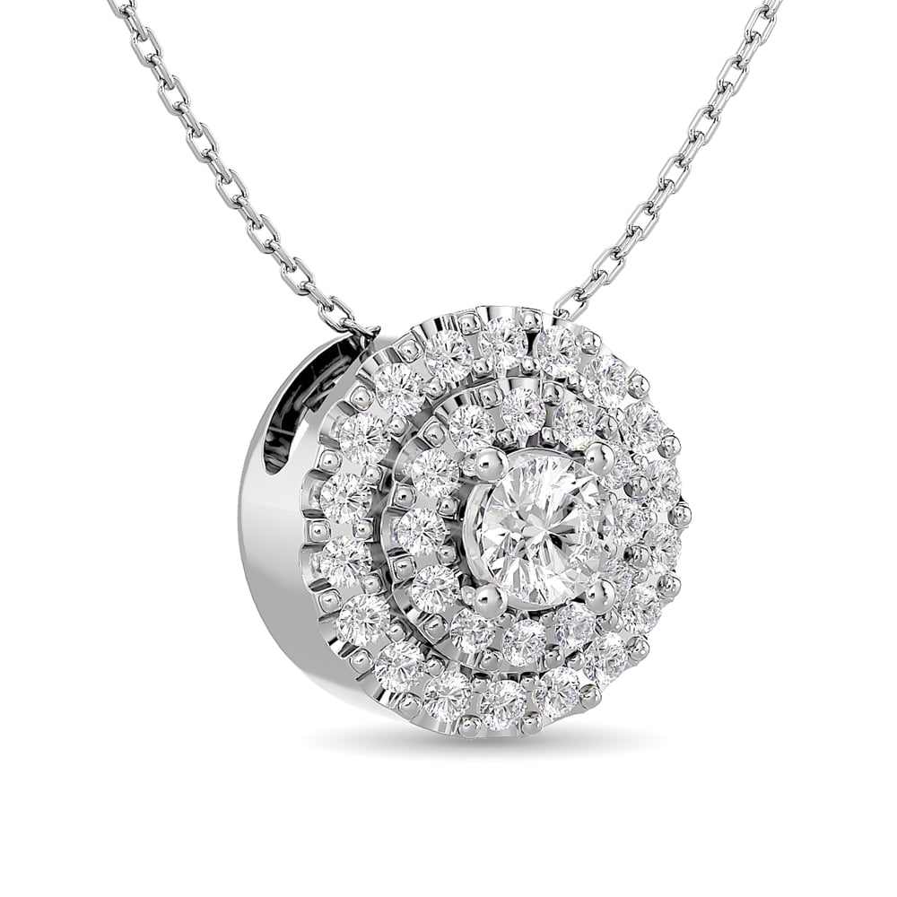 Diamond Round Cut Double Halo Pendant 3/8 Ct.tw in 14K White Gold