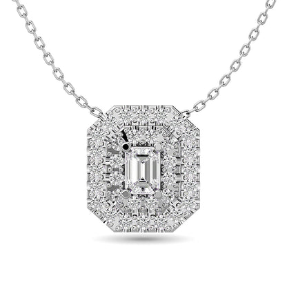 Diamond Emerald Cut Double Halo Pendant 3/8 Ct.tw in 14K White Gold