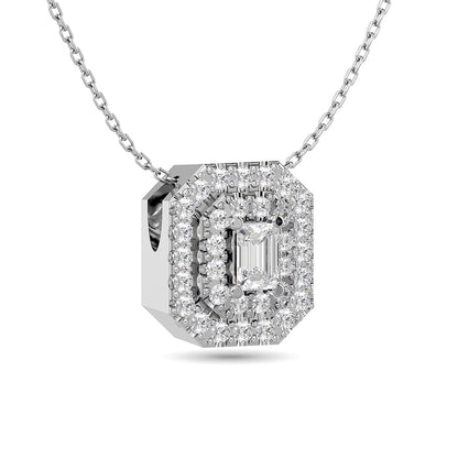 Diamond Emerald Cut Double Halo Pendant 3/8 Ct.tw in 14K White Gold