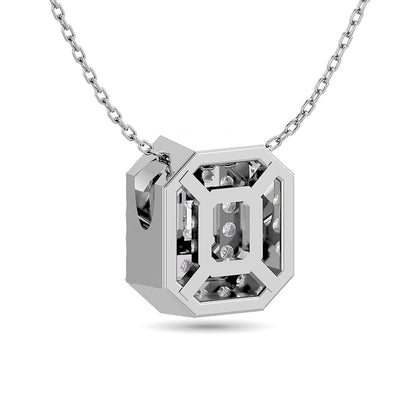 Diamond Emerald Cut Double Halo Pendant 3/8 Ct.tw in 14K White Gold
