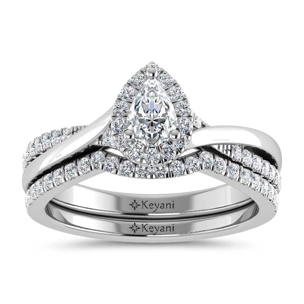 Diamond 5/8 Ct.Tw. Pear Cut Bridal Ring in 14K White Gold