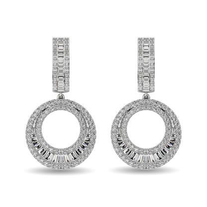Diamond 1 Ct.Tw. Round and Baguette Hoop Earrings in 14K White Gold