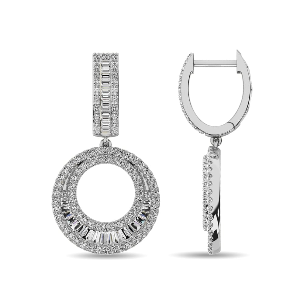 Diamond 1 Ct.Tw. Round and Baguette Hoop Earrings in 14K White Gold
