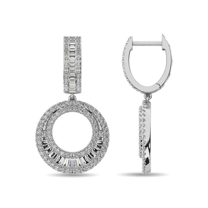 Diamond 1 Ct.Tw. Round and Baguette Hoop Earrings in 14K White Gold