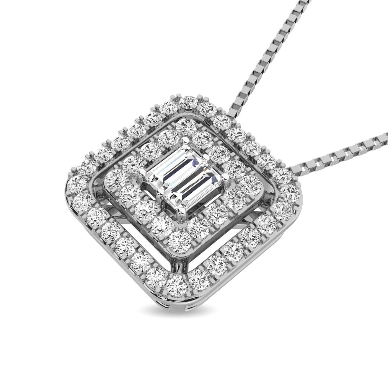 Diamond 1/4 Ct.Tw. Round and Baguette Fashion Pendant in 10K White Gold