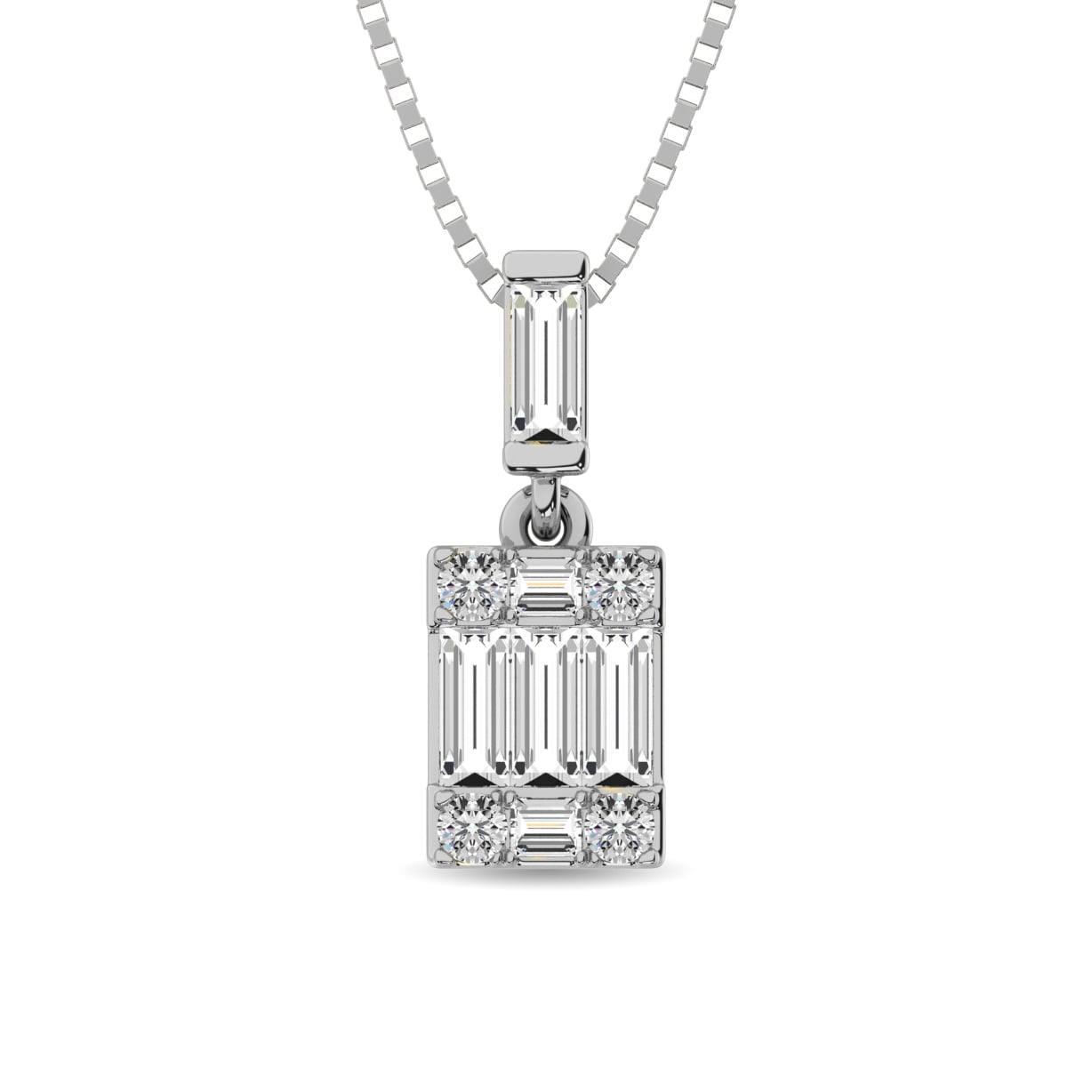 Diamond 1/6 Ct.Tw. Round and Baguette Fashion Pendant in 14K White Gold