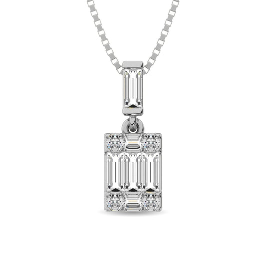 Diamond 1/6 Ct.Tw. Round and Baguette Fashion Pendant in 14K White Gold