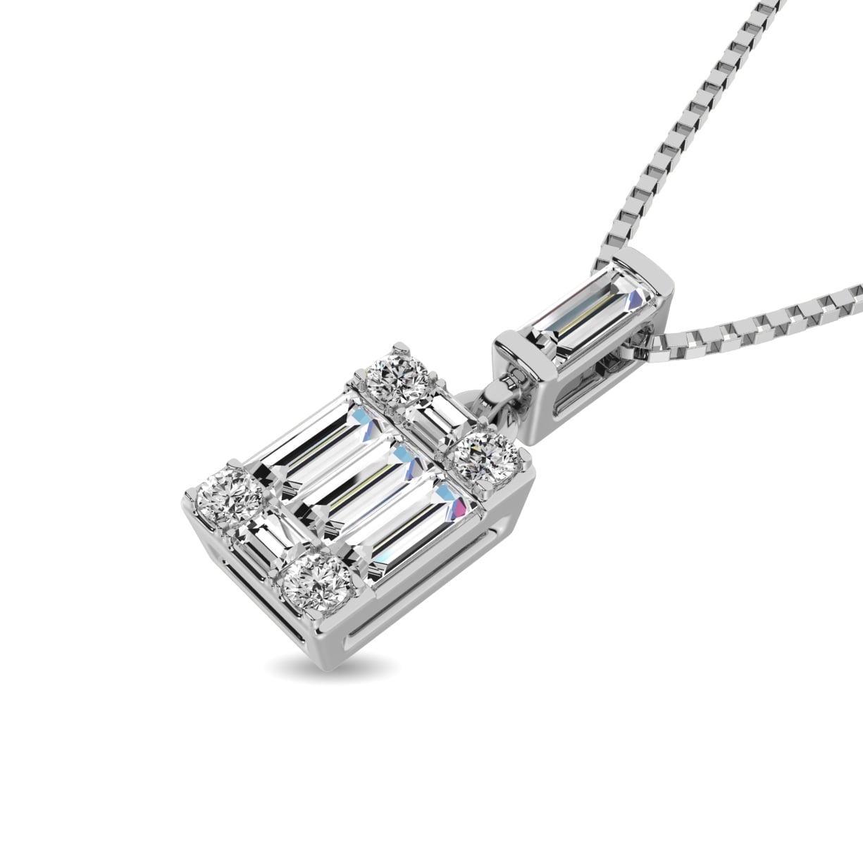 Diamond 1/6 Ct.Tw. Round and Baguette Fashion Pendant in 14K White Gold