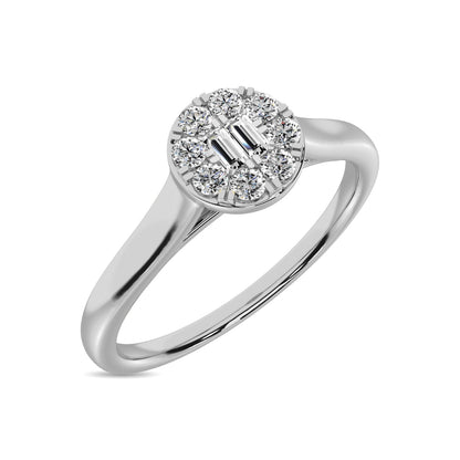 Diamond 1/6 Ct.Tw. Round and Baguette Fashion Ring in 10K White Gold