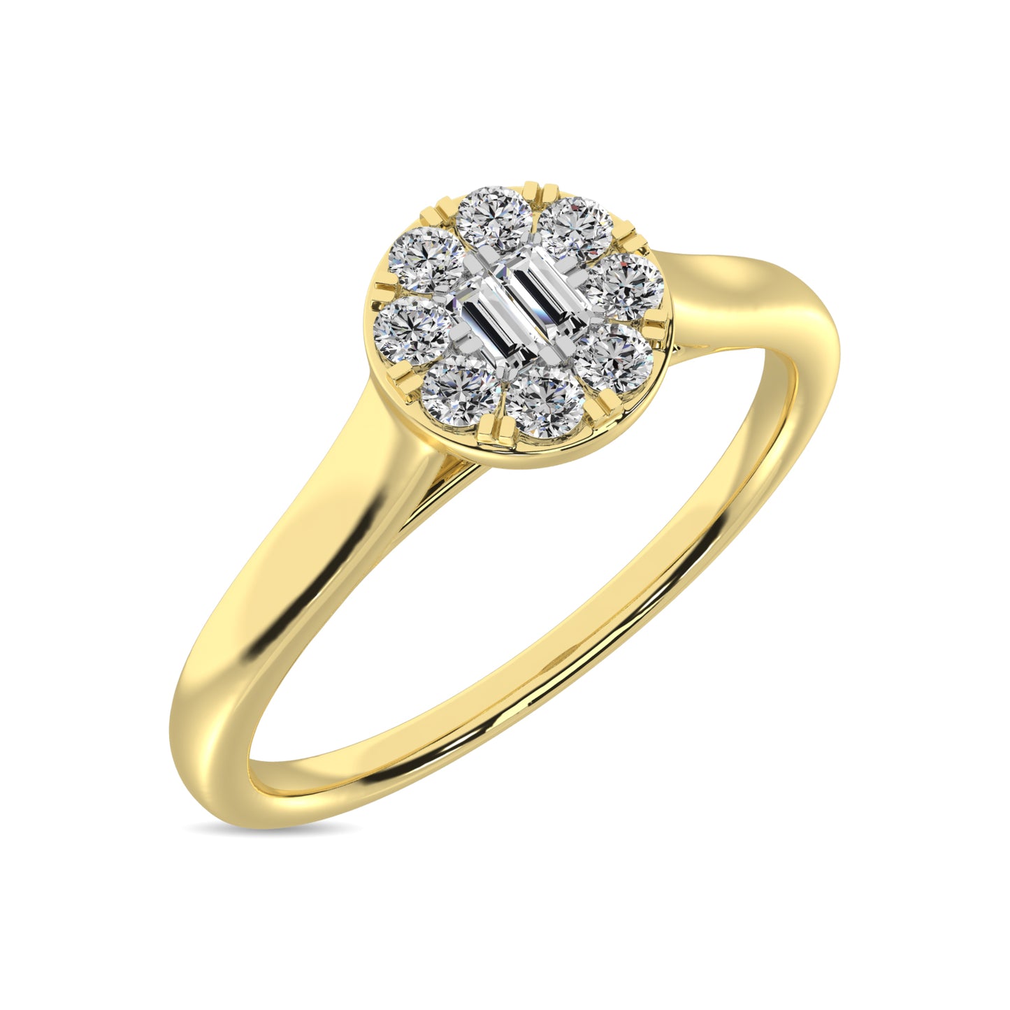 Diamond 1/6 Ct.Tw. Round and Baguette Fashion Ring in 10K Yellow Gold