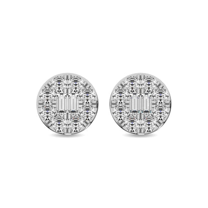 Diamond 1/3 Ct.Tw. Round and Baguette Fashion Earrings in 10K White Gold