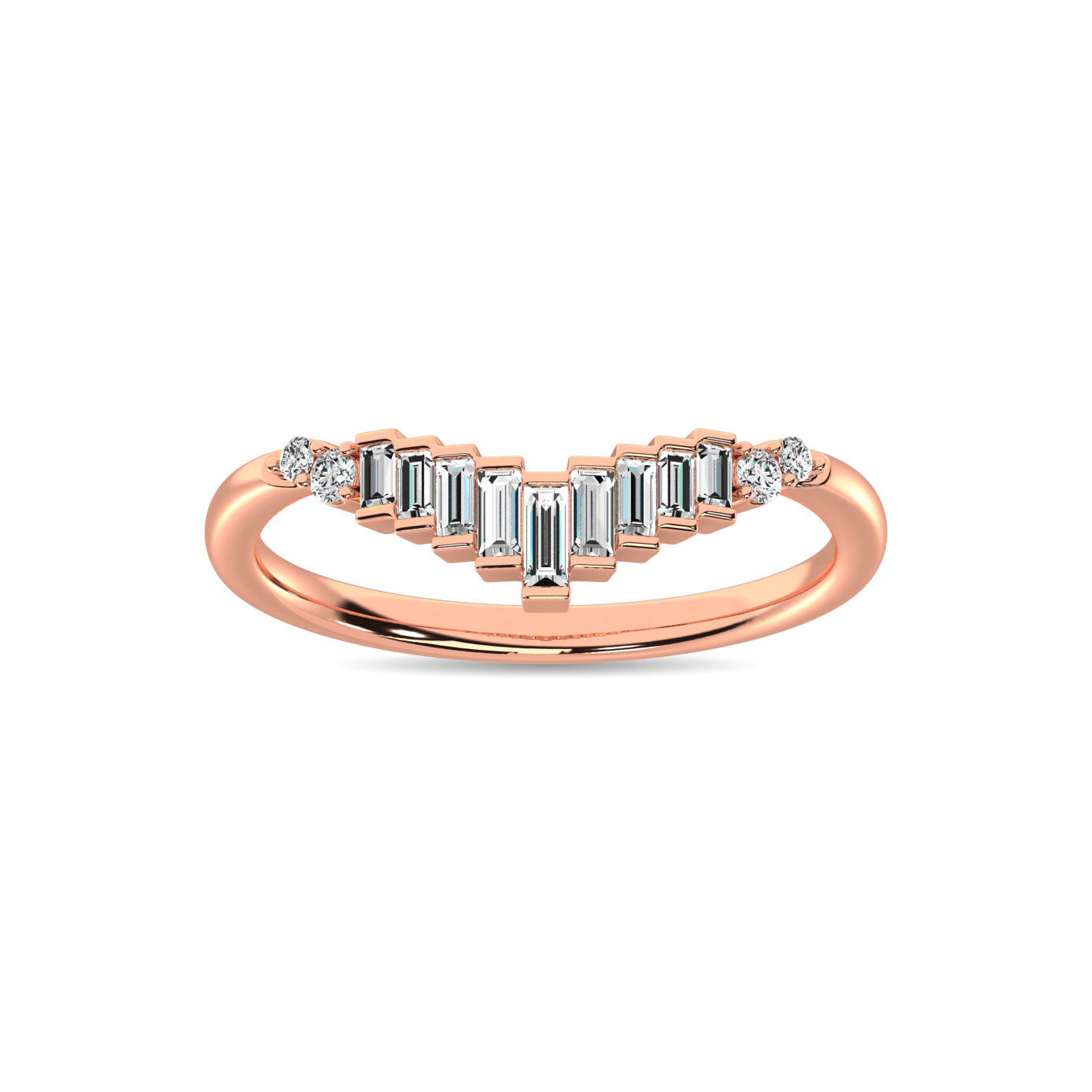 Diamond 1/5 Ct.tw Round and Baguette Chevron Band in 10K Rose Gold