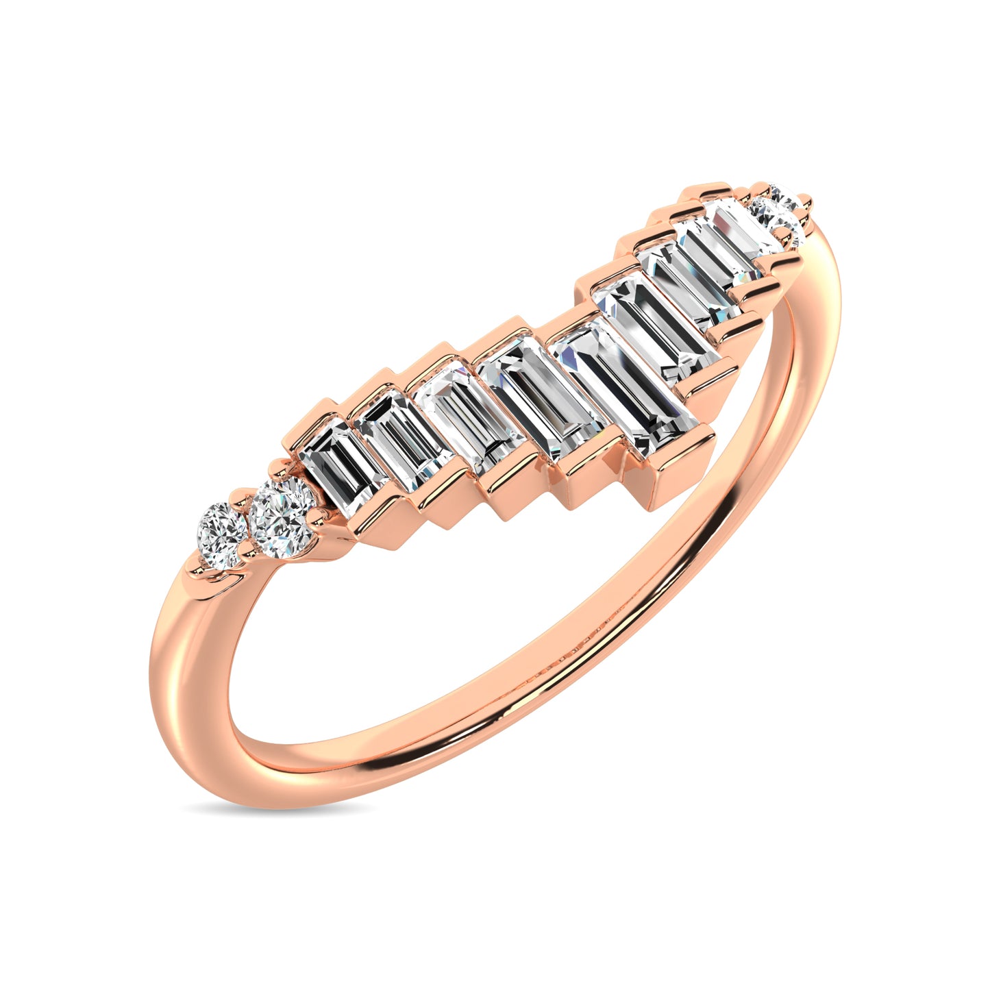 Diamond 1/5 Ct.tw Round and Baguette Chevron Band in 10K Rose Gold