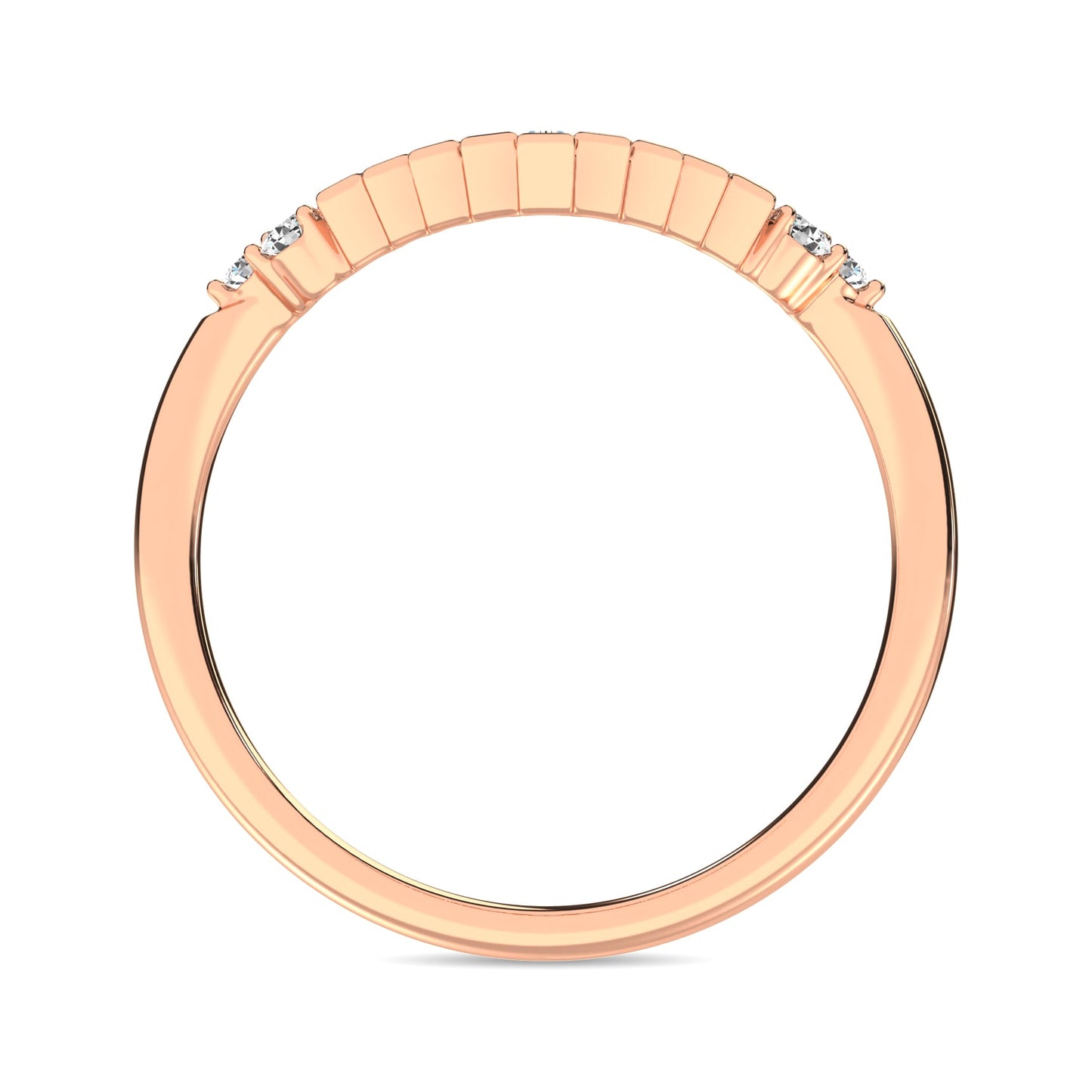 Diamond 1/5 Ct.tw Round and Baguette Chevron Band in 10K Rose Gold