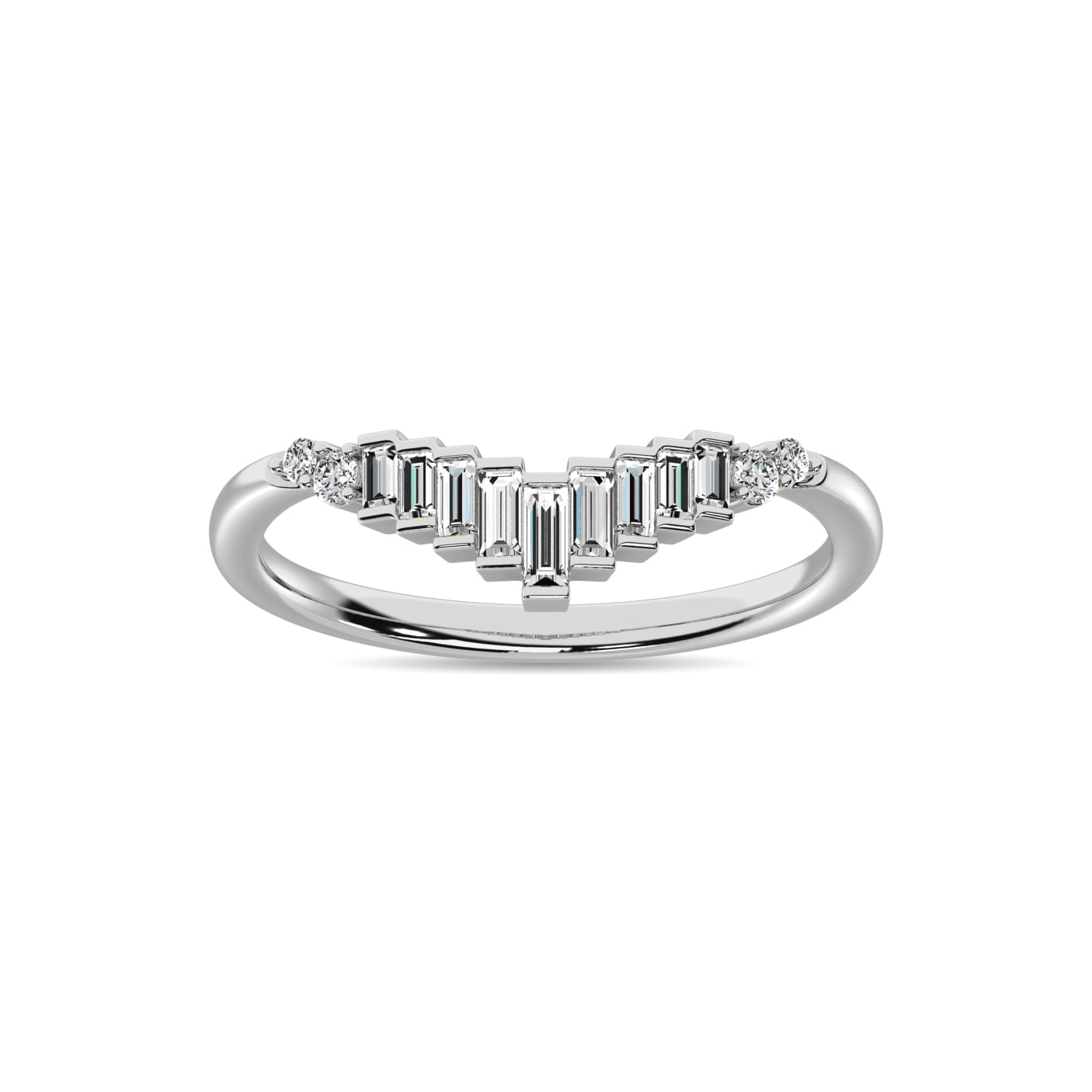 Diamond 1/5 Ct.tw Round and Baguette Chevron Band in 10K White Gold
