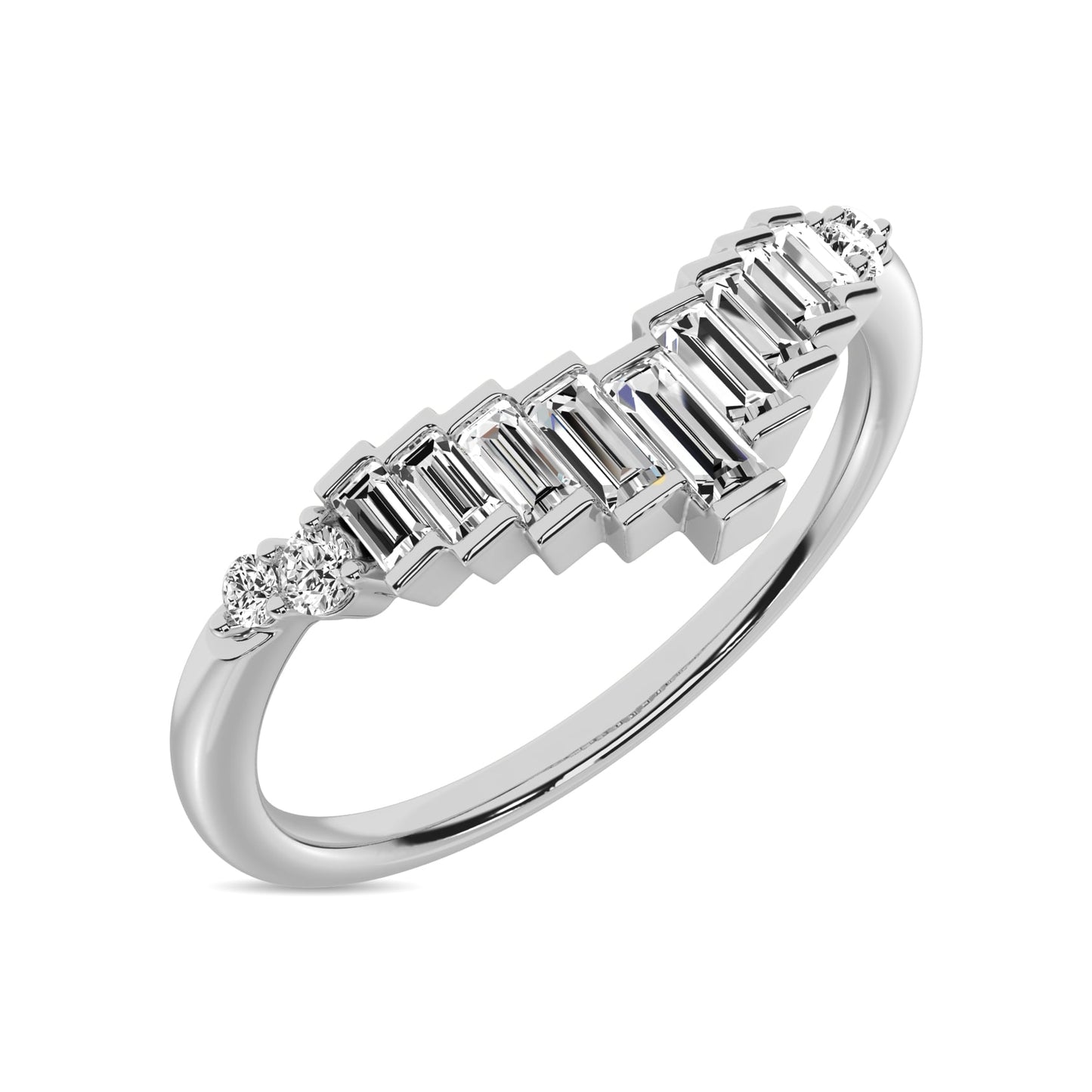 Diamond 1/5 Ct.tw Round and Baguette Chevron Band in 10K White Gold