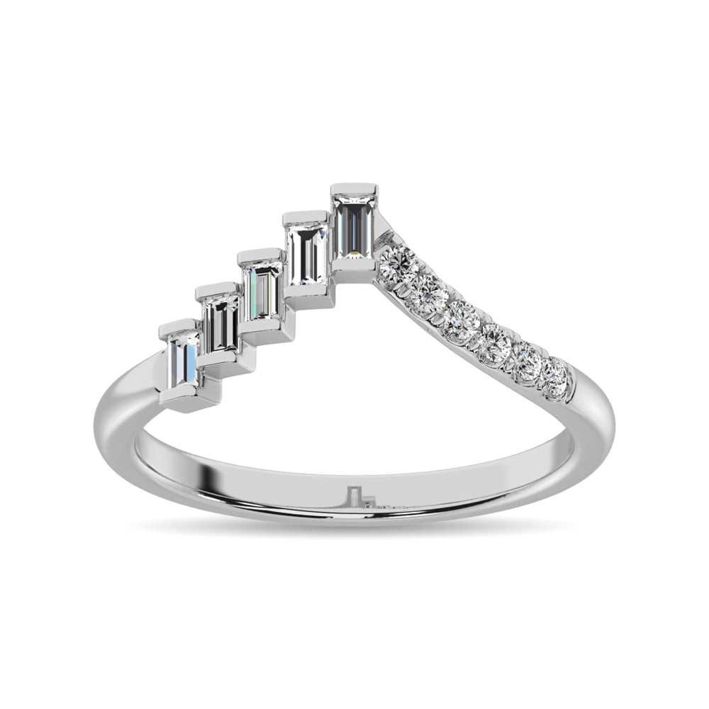 Diamond 1/4 Ct.tw Round and Baguette Band in 10K White Gold
