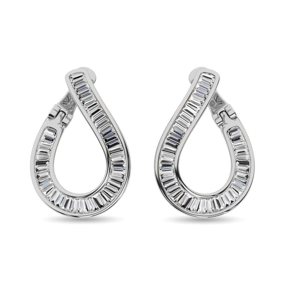 Diamond 1 1/2 Ct.Tw. Baguette Hoop Earrings in 14K White Gold