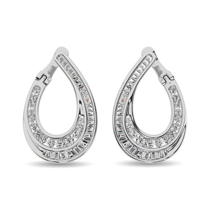 Diamond 1 Ct.Tw. Round and Baguette Hoop Earrings in 14K White Gold