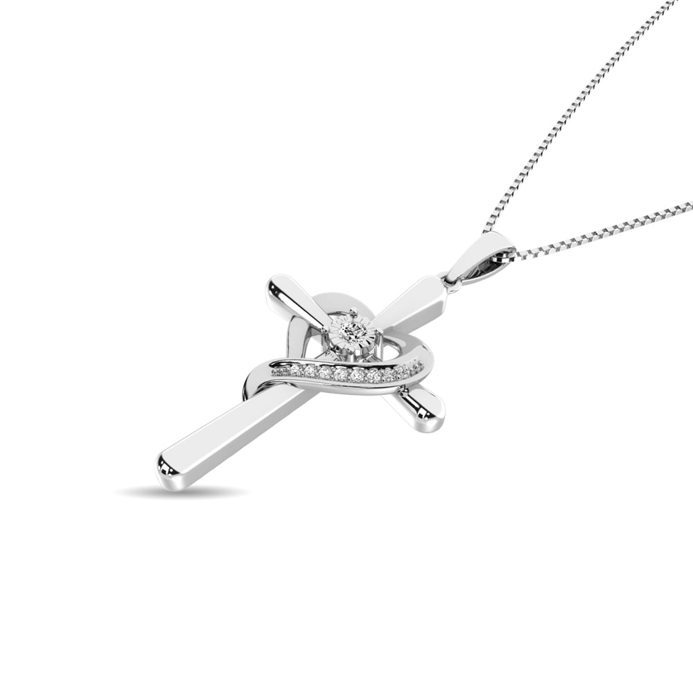 Diamond 1/20 Ct.tw Heart and Cross in Sterling Silver