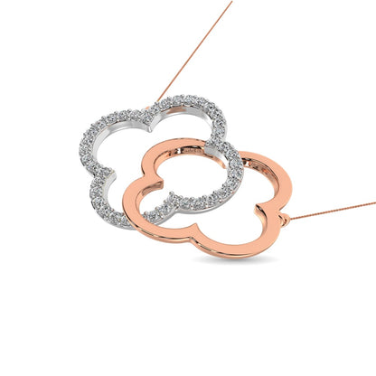 Diamond 1/6 Ct.tw Symatrical Flower Necklace in 10K Rose and White Gold