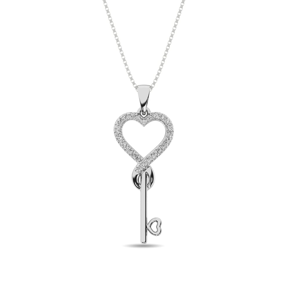 Diamond 1/10 Ct.tw Heart and Key Pendant in Sterling Silver