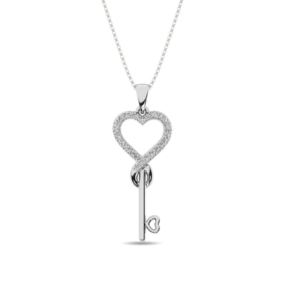 Diamond 1/10 Ct.tw Heart and Key Pendant in Sterling Silver