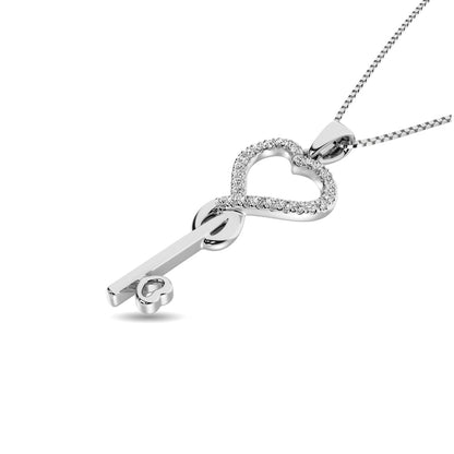 Diamond 1/10 Ct.tw Heart and Key Pendant in Sterling Silver