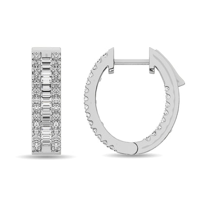 Diamond 1 Ct.Tw. Round and Baguette Hoop Earrings in 14K White Gold