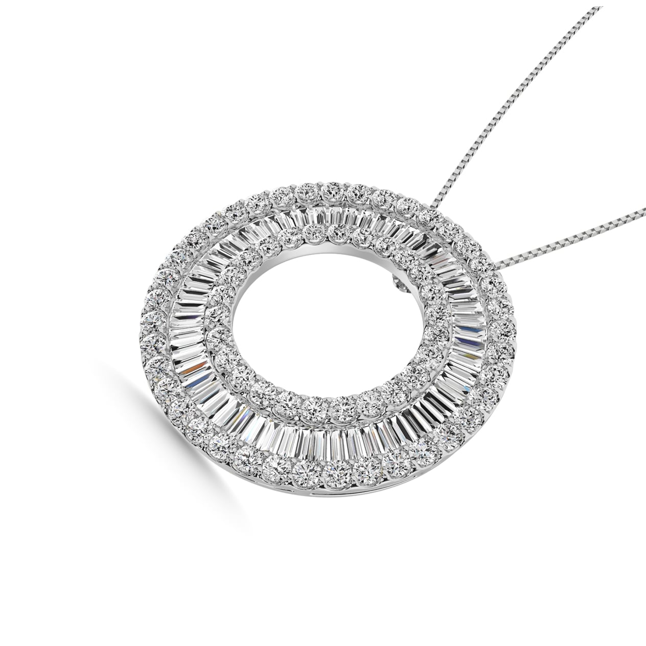 Diamond 2 Ct.Tw. Circle Round and Straight Baguette Fashion Pendant in 14K White Gold