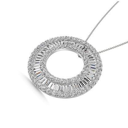 Diamond 2 Ct.Tw. Circle Round and Straight Baguette Fashion Pendant in 14K White Gold