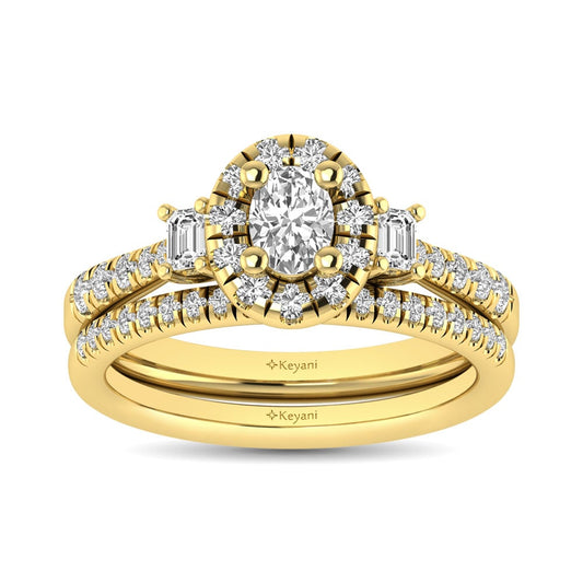 Diamond Classic Shank Single Halo Bridal Ring 1 Ct.tw Oval Cut in 14K Yellow Gold