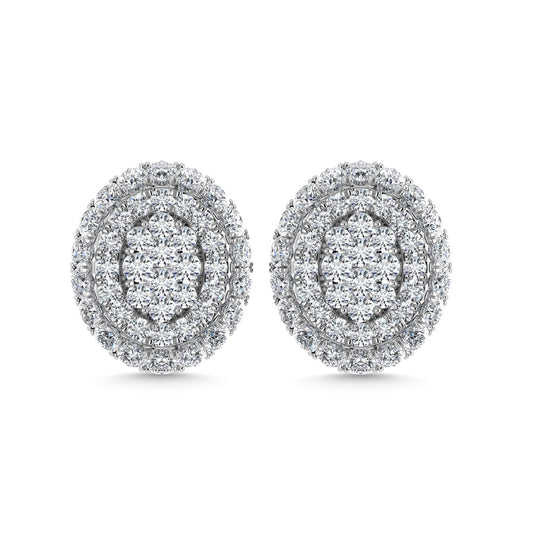 Diamond 5/8 Ct.Tw. Cluster Fashion Earrings in 14K White Gold Gold