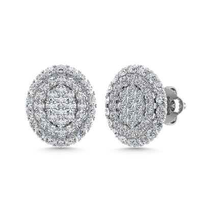 Diamond 5/8 Ct.Tw. Cluster Fashion Earrings in 14K White Gold Gold