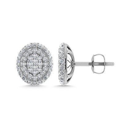 Diamond 5/8 Ct.Tw. Cluster Fashion Earrings in 14K White Gold Gold