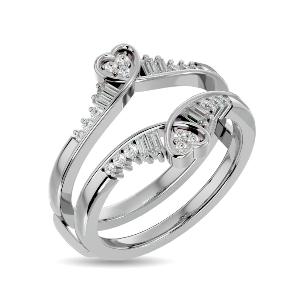 Diamond 1/4 Ct.tw Round and Tapper Guard Ring in 14K White Gold