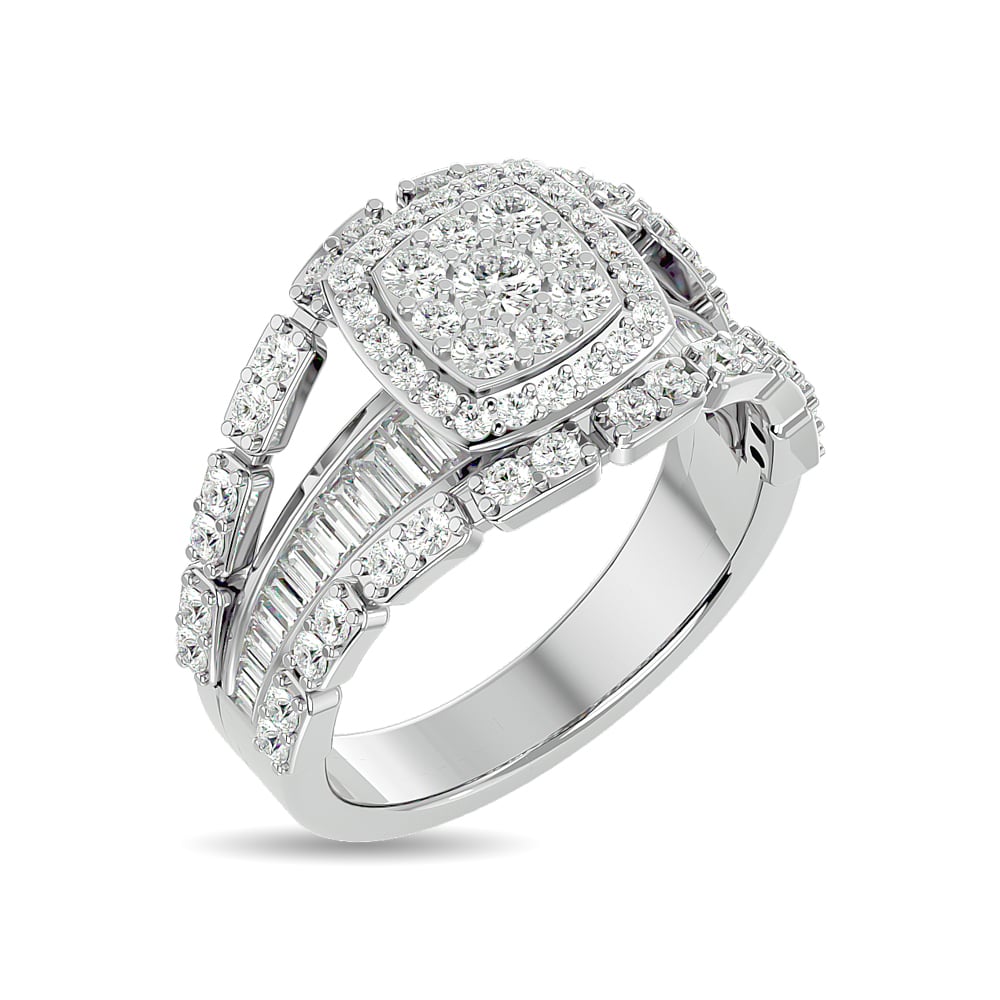 Diamond 1 1/2 Ct.tw Round Cut and Straight Baguette Fashion Ring in 14K White Gold